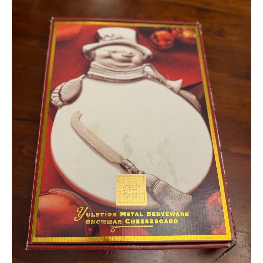 Lenox Yuletide Metal Serveware‎ Snowman Cheeseboard and Knife Set Holiday NIB